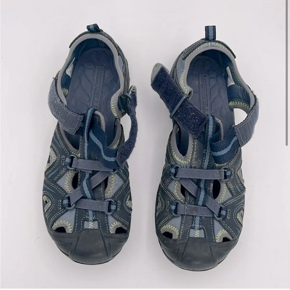 Merrell - Big Boy’s Hiker Navy &Green leather & textile water sandals shoes SZ 5